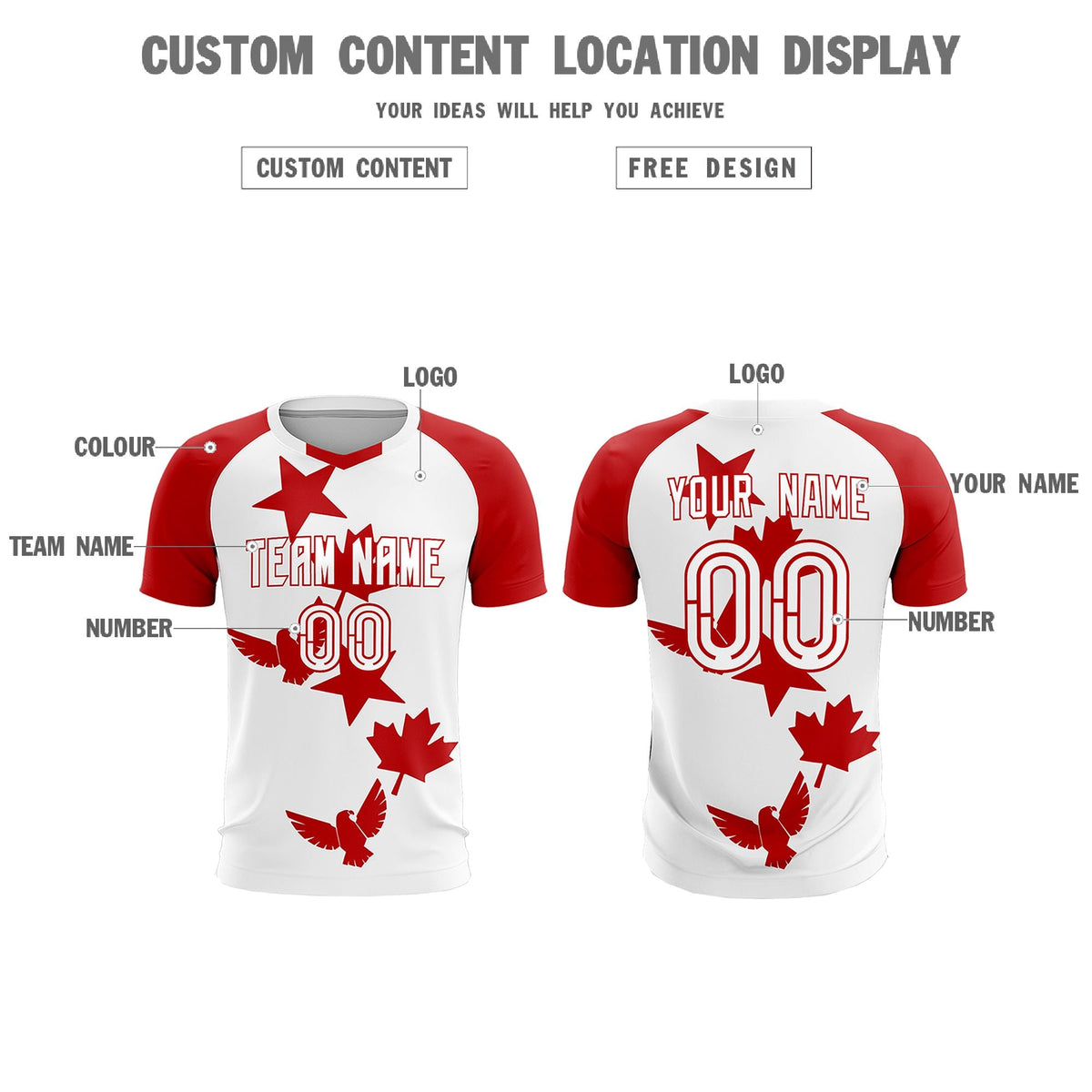 Custom Red White World Cup Inspired Lightweight&amp;Drapable Training Uniform Raglan Sleeve Soccer Sets Jersey