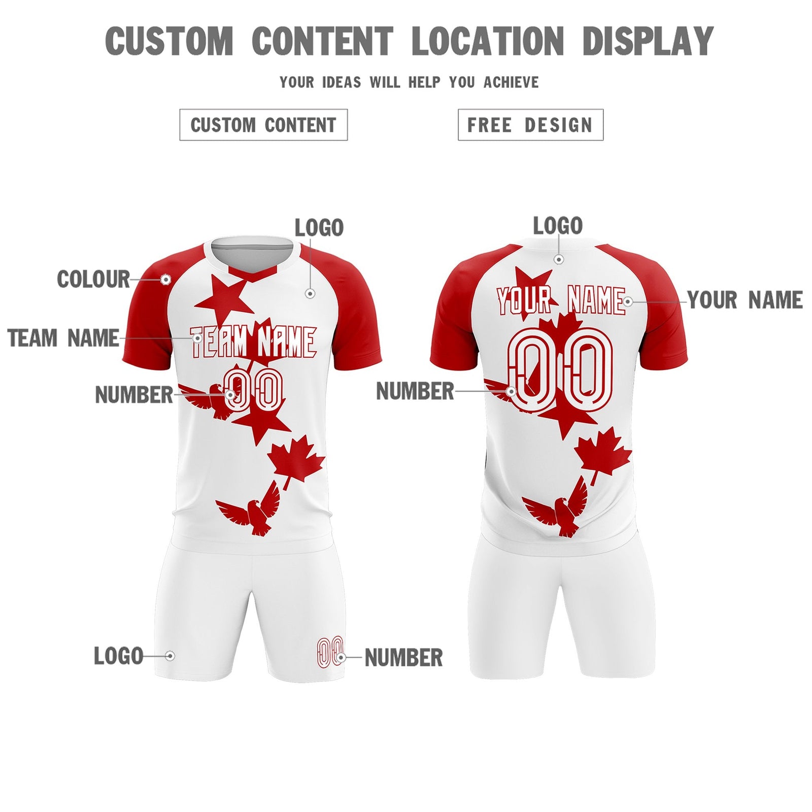 Custom Red White World Cup Inspired Lightweight&Drapable Training Uniform Raglan Sleeve Soccer Sets Jersey