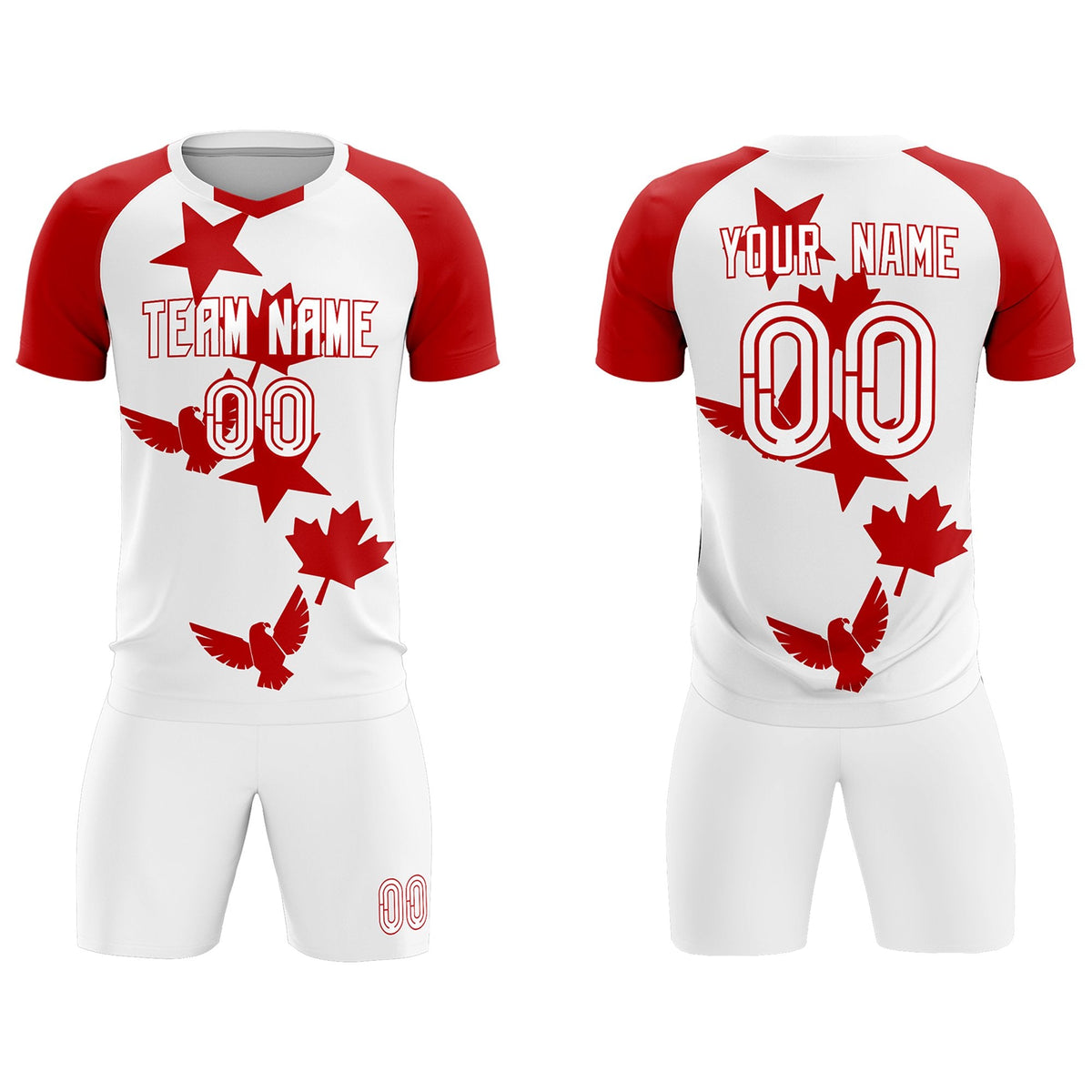 Custom Red White World Cup Inspired Lightweight&amp;Drapable Training Uniform Raglan Sleeve Soccer Sets Jersey