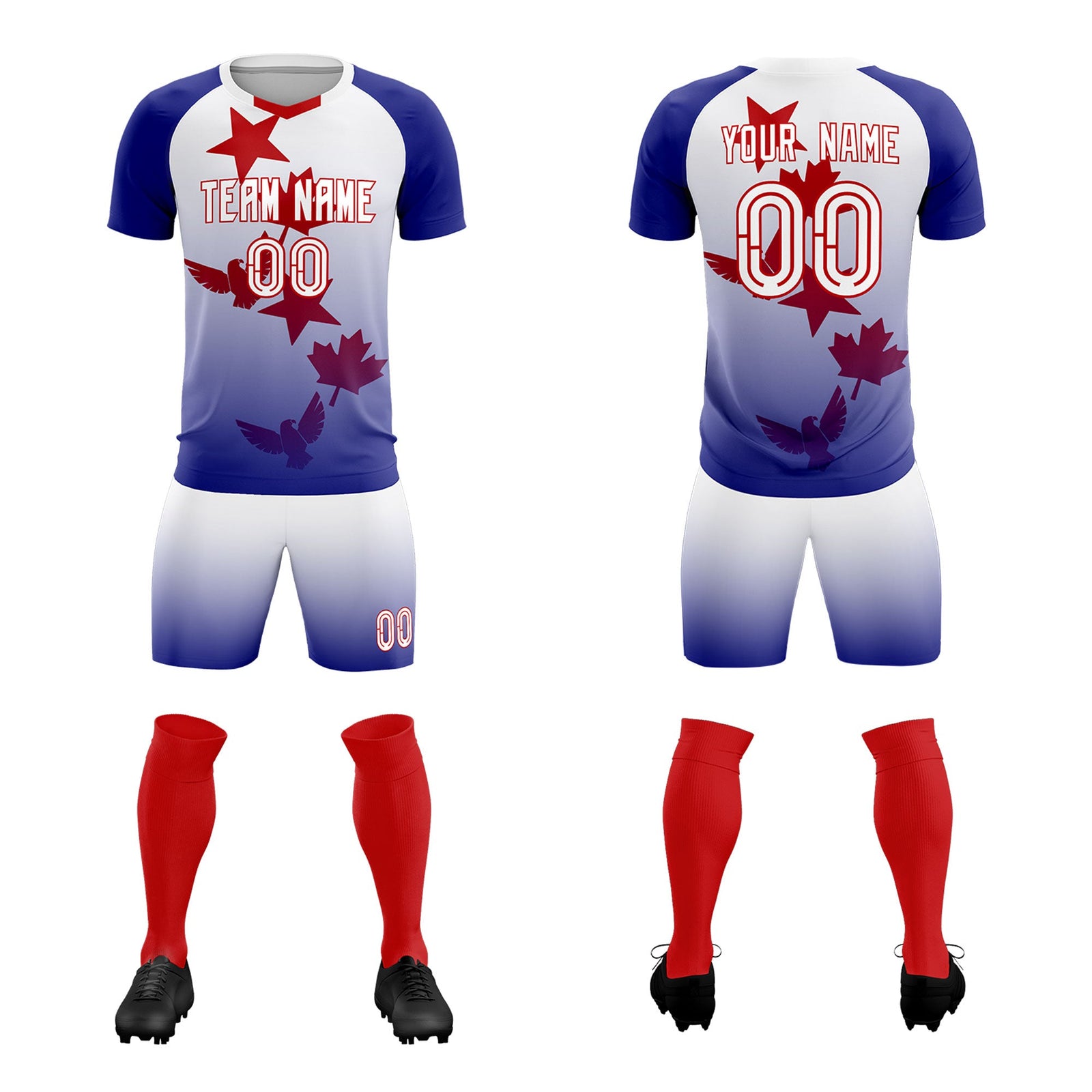 Custom Royal White World Cup Inspired Lightweight&Drapable Training Uniform Gradient Fashion Soccer Sets Jersey
