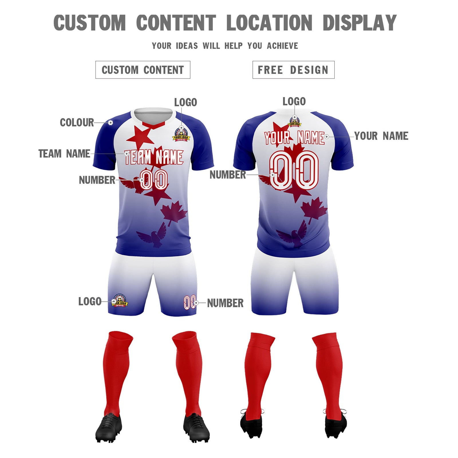 Custom Royal White World Cup Inspired Lightweight&Drapable Training Uniform Gradient Fashion Soccer Sets Jersey