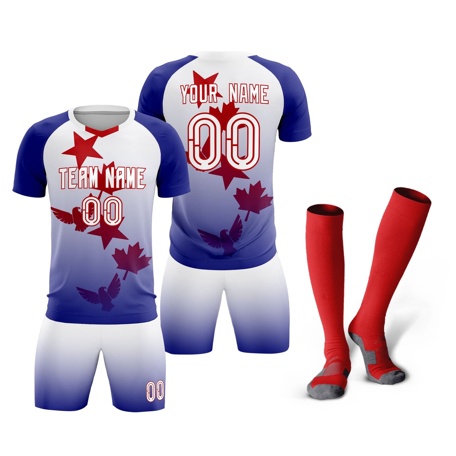 Custom Royal White World Cup Inspired Lightweight&Drapable Training Uniform Gradient Fashion Soccer Sets Jersey