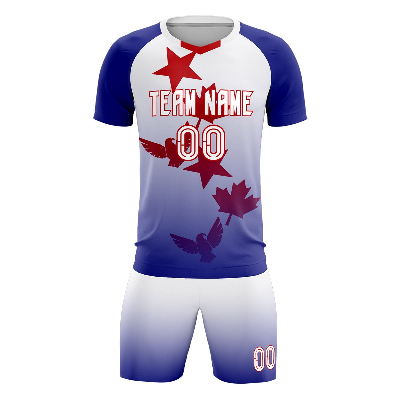 Custom Royal White World Cup Inspired Lightweight&Drapable Training Uniform Gradient Fashion Soccer Sets Jersey