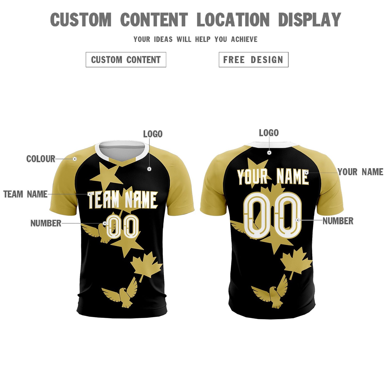 Custom Old Gold Black World Cup Inspired Wrinkle-Resistant Training Uniform Raglan Sleeve Soccer Sets Jersey