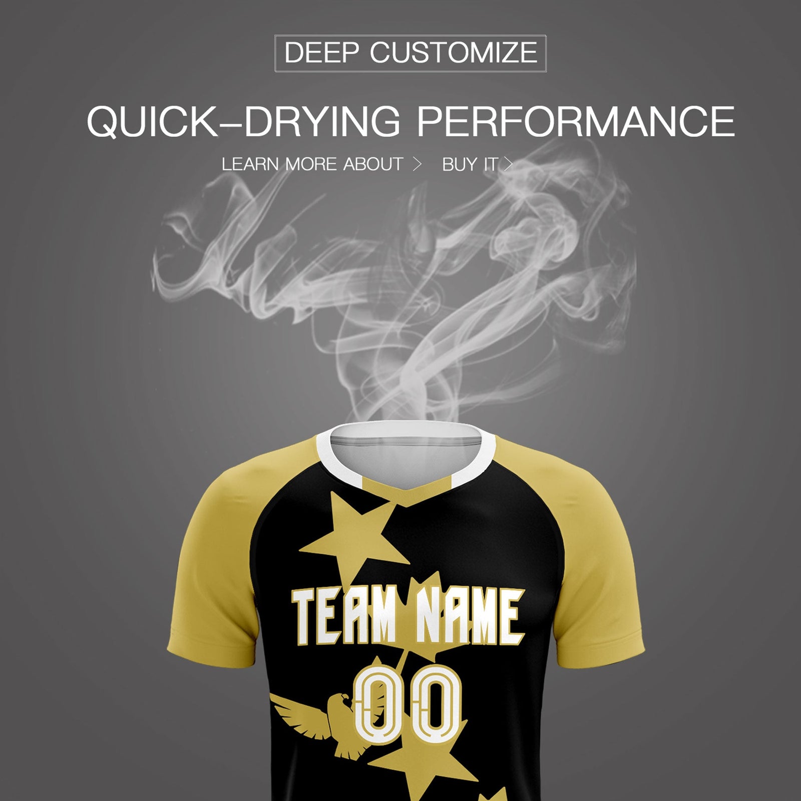 Custom Old Gold Black World Cup Inspired Wrinkle-Resistant Training Uniform Raglan Sleeve Soccer Sets Jersey