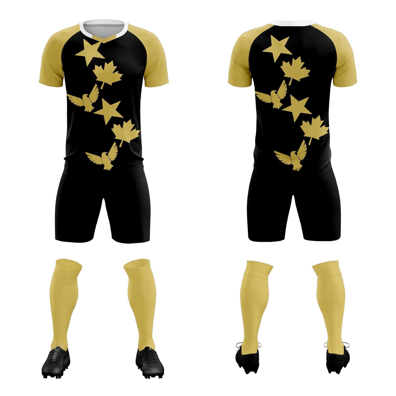 Custom Old Gold Black World Cup Inspired Wrinkle-Resistant Training Uniform Raglan Sleeve Soccer Sets Jersey