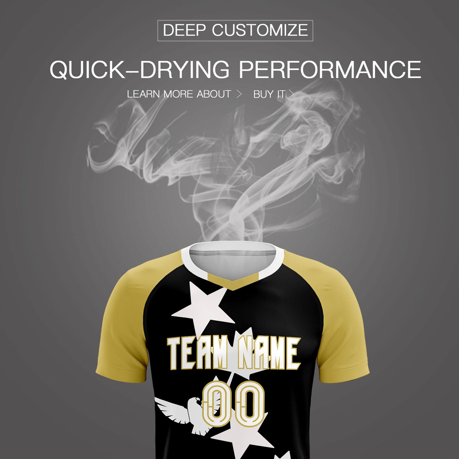 Custom Old Gold Black World Cup Inspired Quick-Drying Training Uniform Raglan Sleeve Soccer Sets Jersey