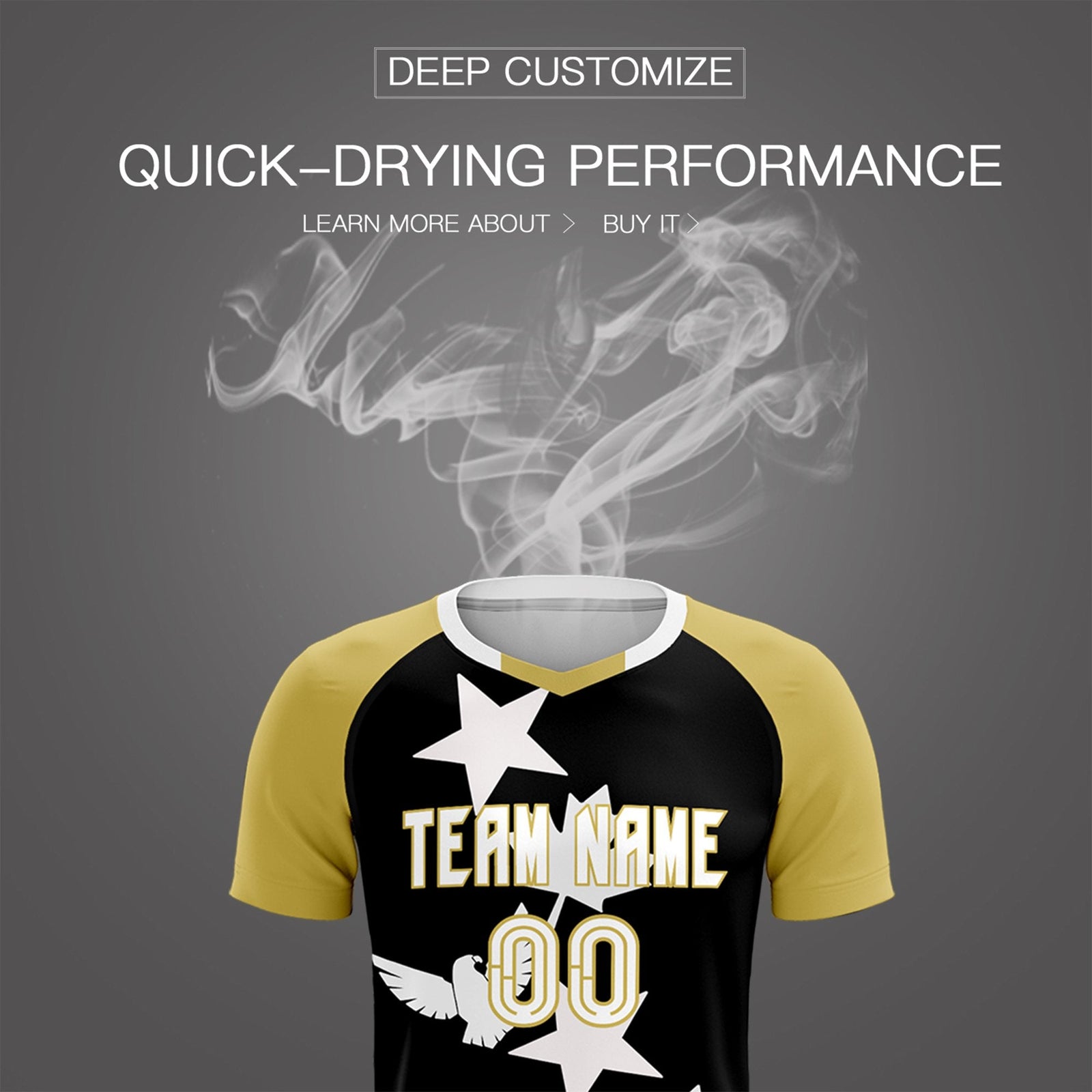 Custom Old Gold Black World Cup Inspired Quick-Drying Training Uniform Raglan Sleeve Soccer Sets Jersey