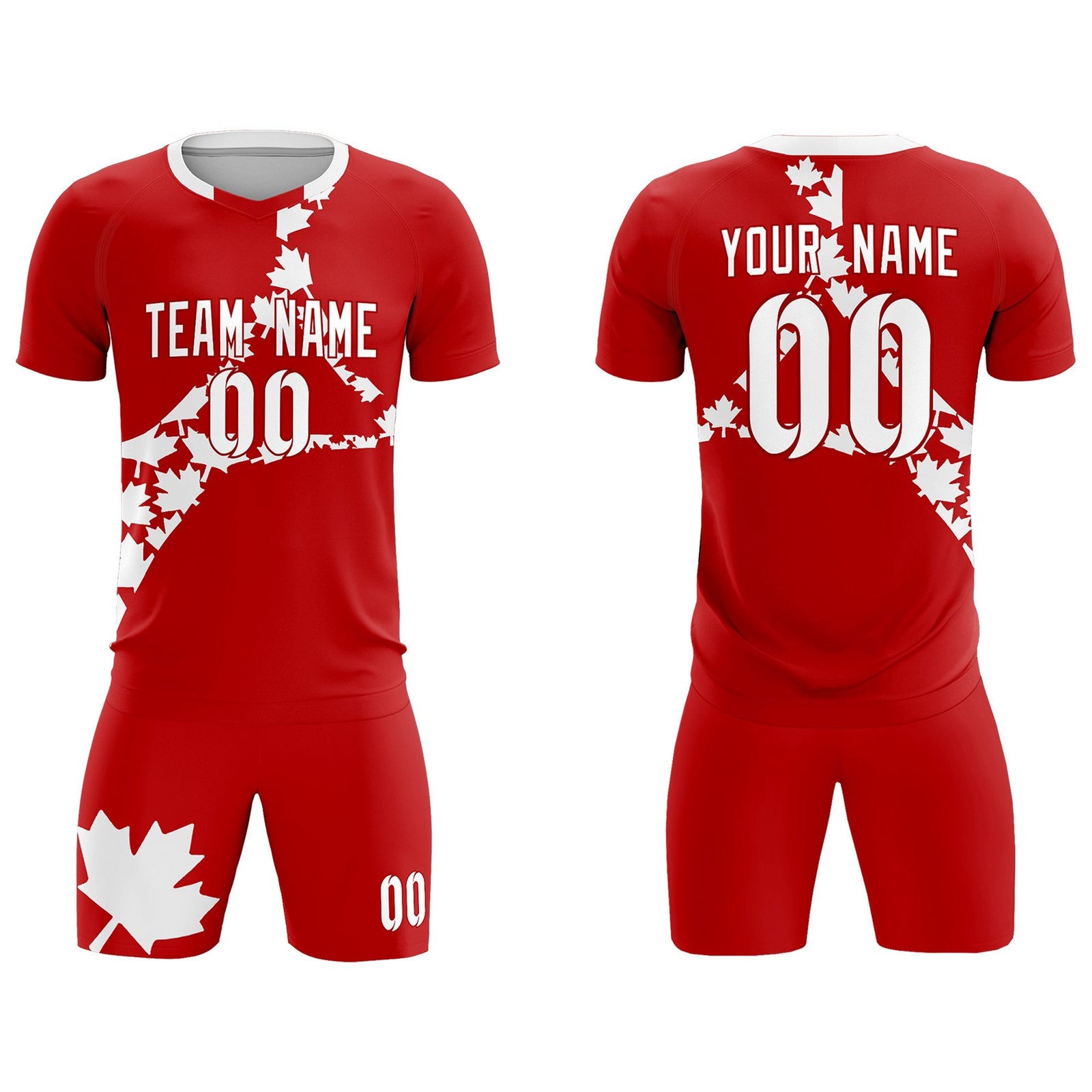 Custom Red White Canada Maple Leaves World Cup Inspired Breathable Graffiti Pattern Soccer Sets Jersey