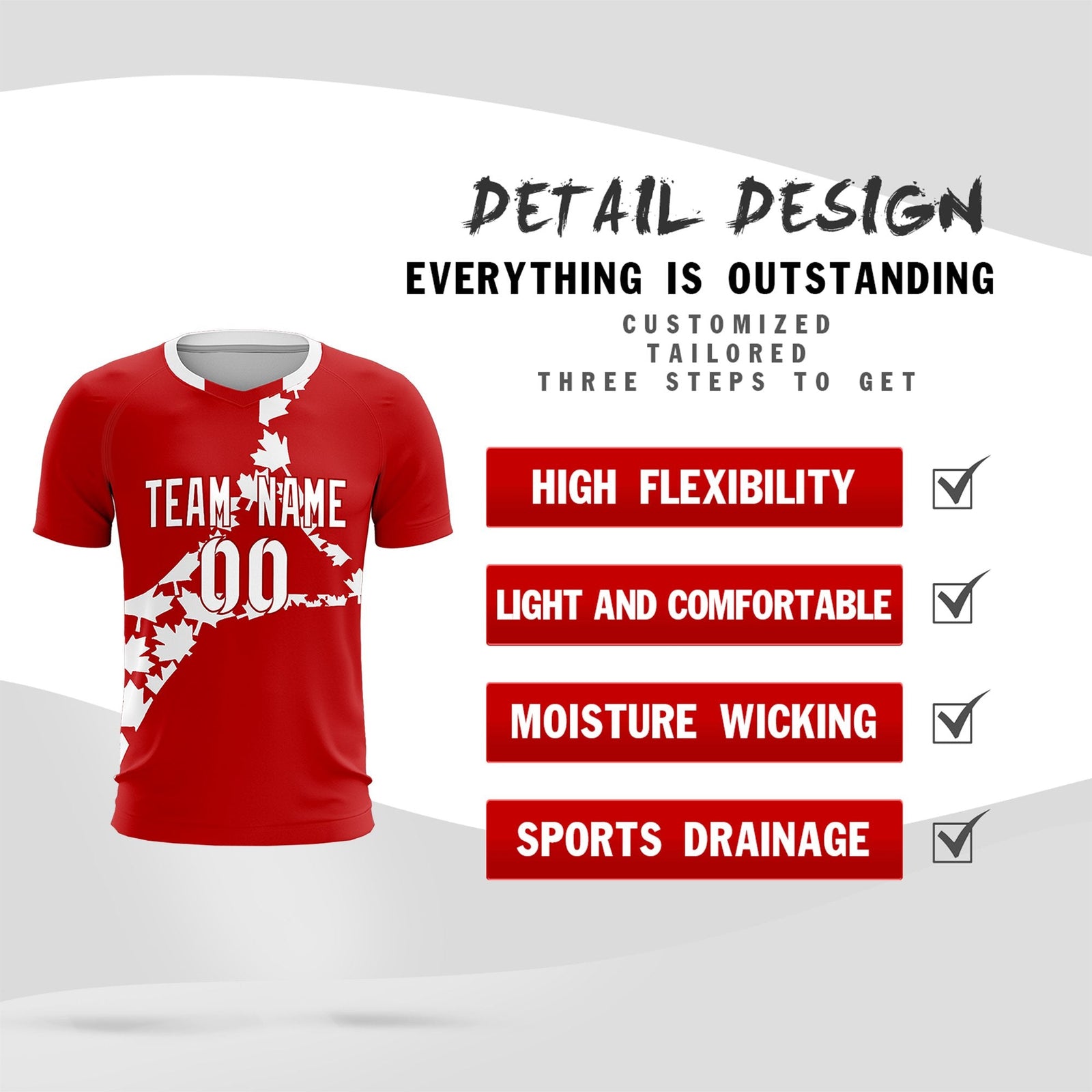 Custom Red White Canada Maple Leaves World Cup Inspired Breathable Graffiti Pattern Soccer Sets Jersey