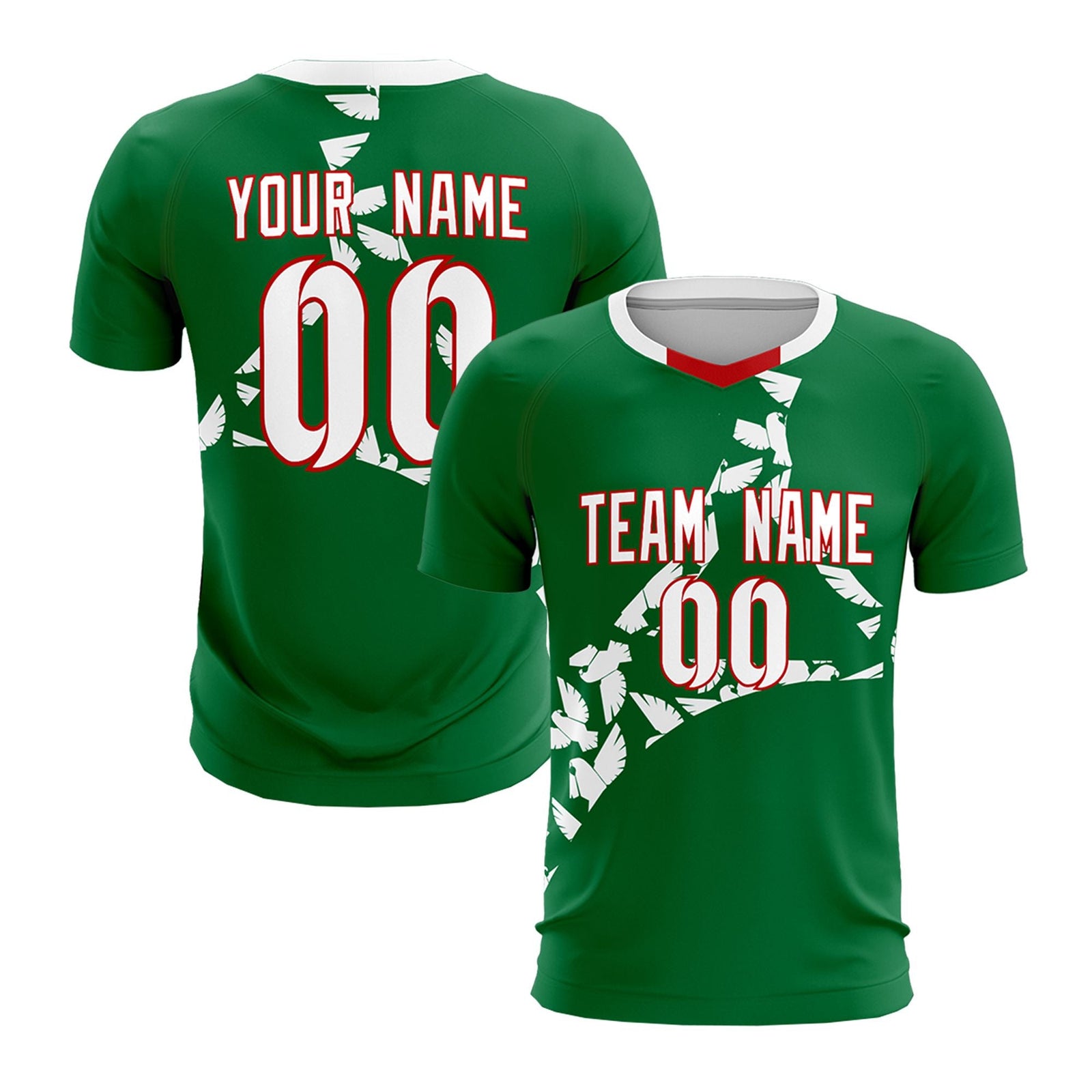 Custom Kelly Green White Mexico Eagle World Cup Inspired Wrinkle-Resistant Graffiti Pattern Soccer Sets Jersey