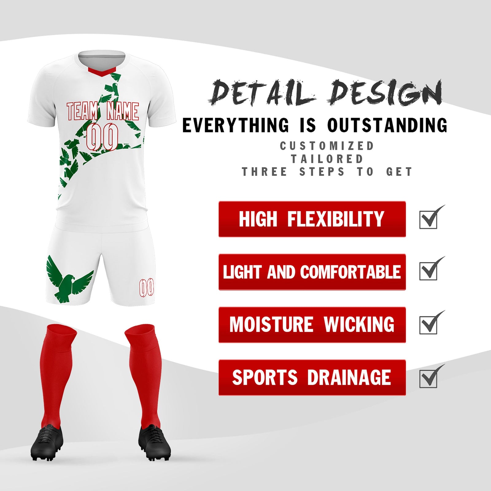 Custom White Kelly Green Mexico Eagle World Cup Inspired Drapable Graffiti Pattern Soccer Sets Jersey