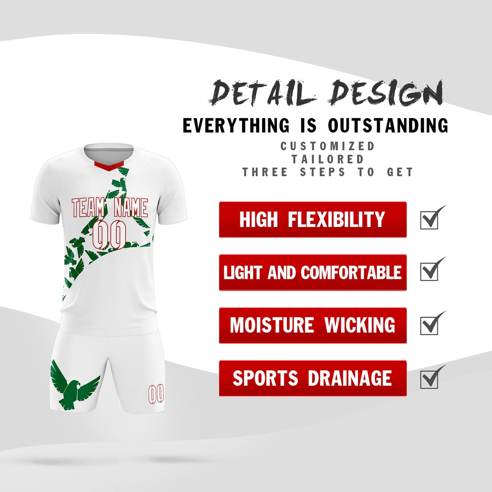 Custom White Kelly Green Mexico Eagle World Cup Inspired Drapable Graffiti Pattern Soccer Sets Jersey