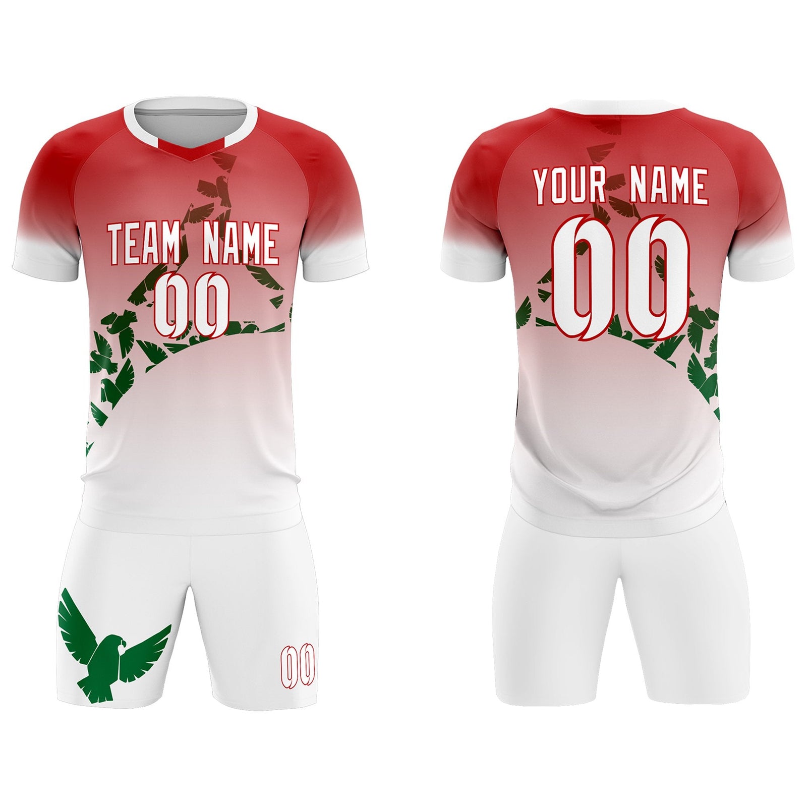 Custom Red Kelly Green Mexico Eagle World Cup Inspired Breathable Gradient Fashion Soccer Sets Jersey