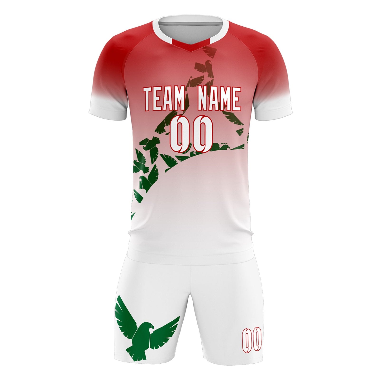 Custom Red Kelly Green Mexico Eagle World Cup Inspired Breathable Gradient Fashion Soccer Sets Jersey