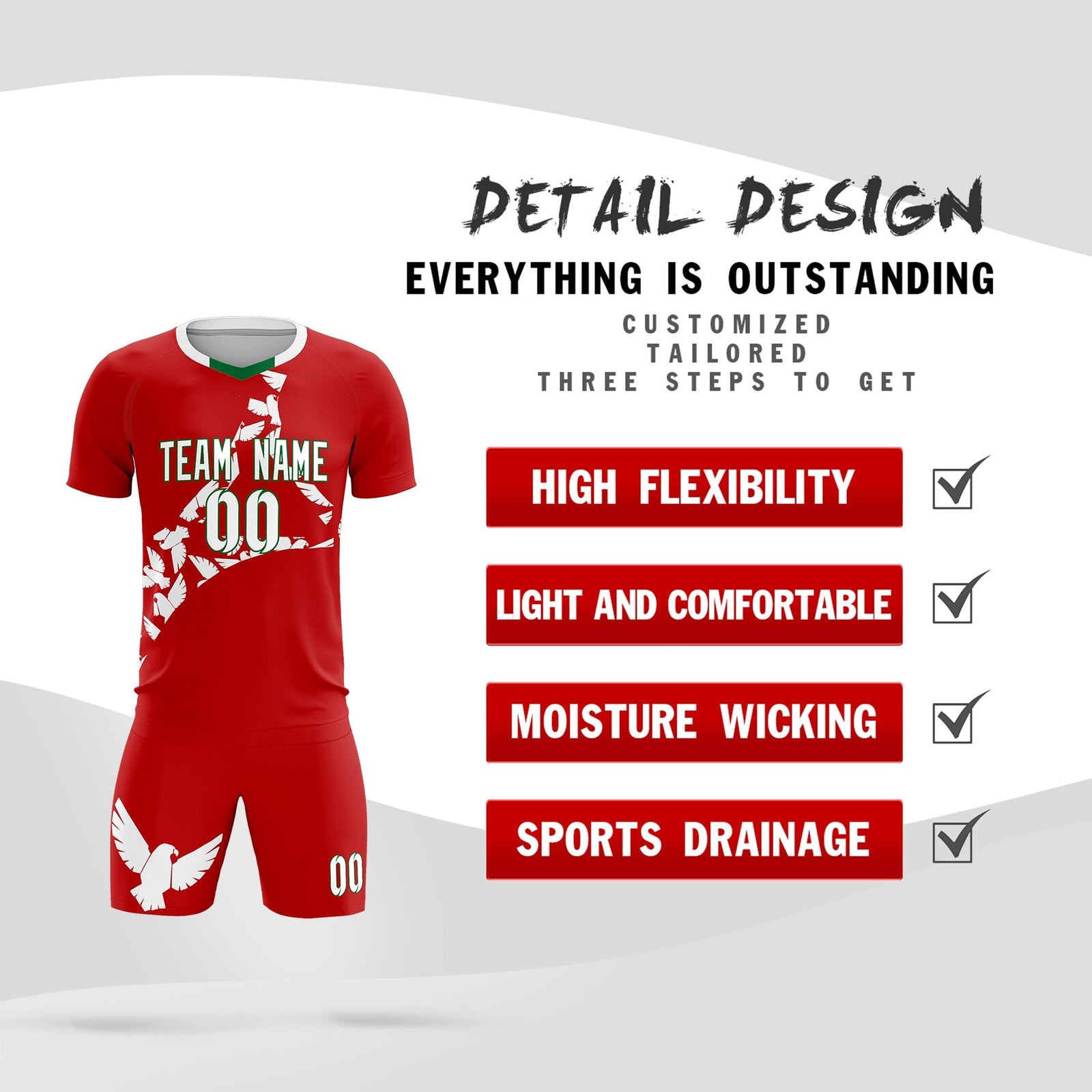 Custom Red White Mexico Eagle World Cup Inspired Quick-Drying Graffiti Pattern Soccer Sets Jersey