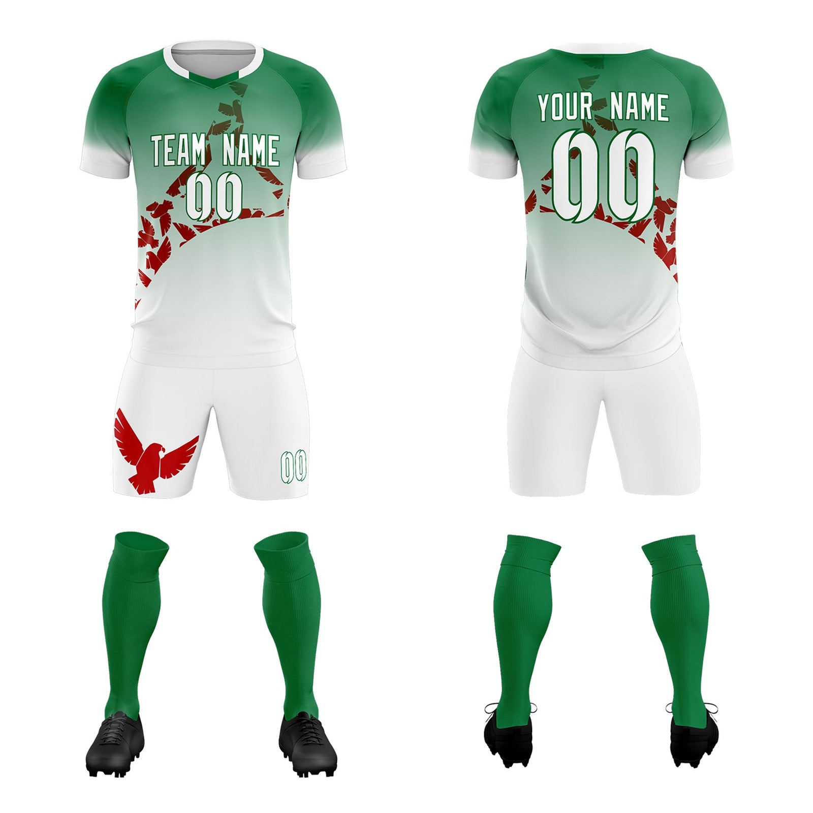 Custom Kelly Green Red Mexico Eagle World Cup Inspired Wrinkle-Resistant Gradient Fashion Soccer Sets Jersey