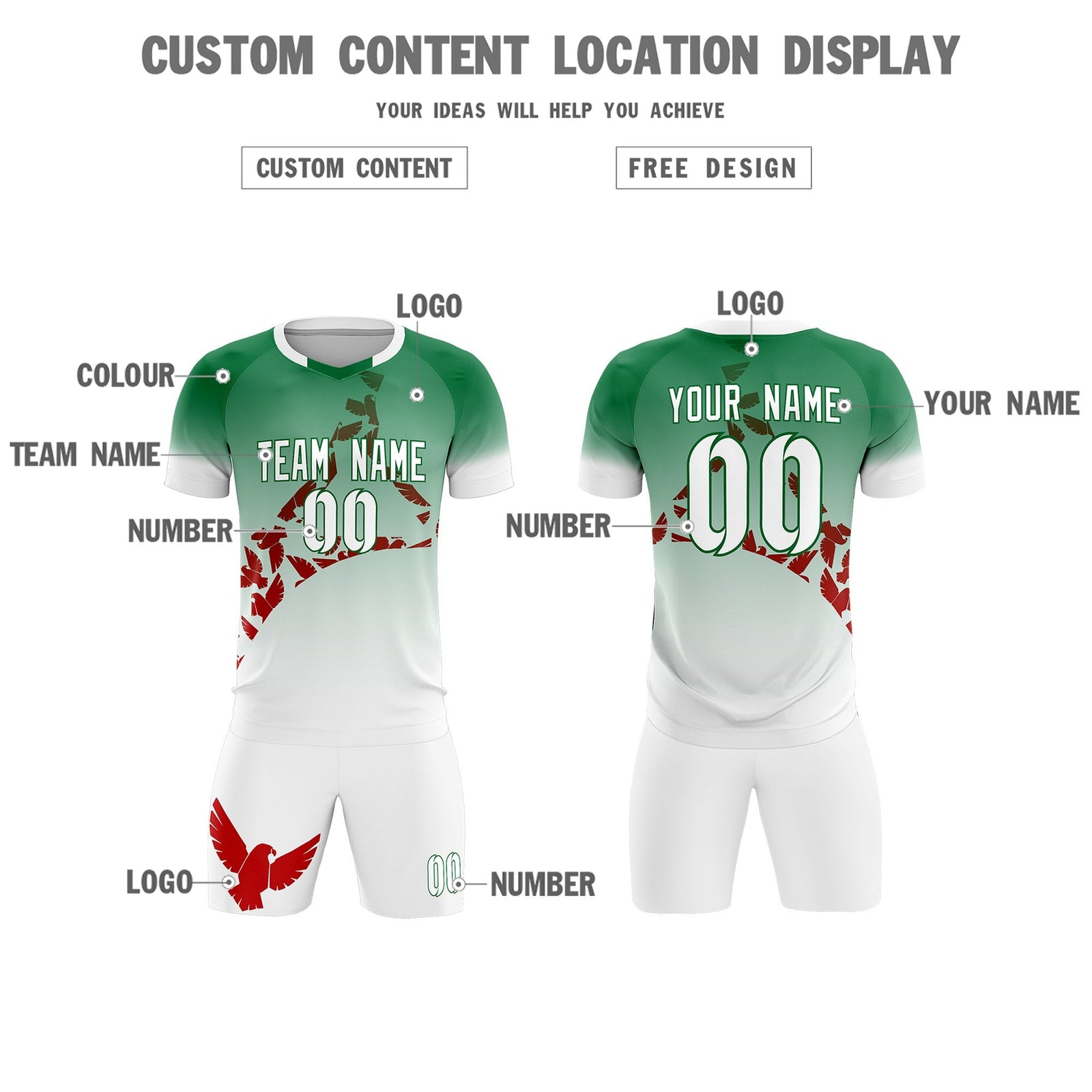 Custom Kelly Green Red Mexico Eagle World Cup Inspired Wrinkle-Resistant Gradient Fashion Soccer Sets Jersey