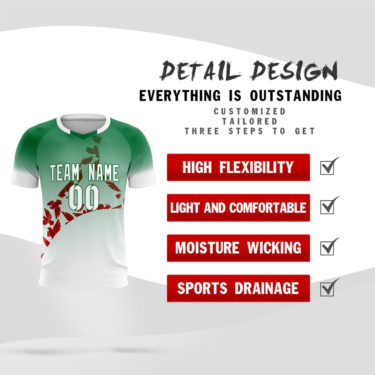 Custom Kelly Green Red Mexico Eagle World Cup Inspired Wrinkle-Resistant Gradient Fashion Soccer Sets Jersey