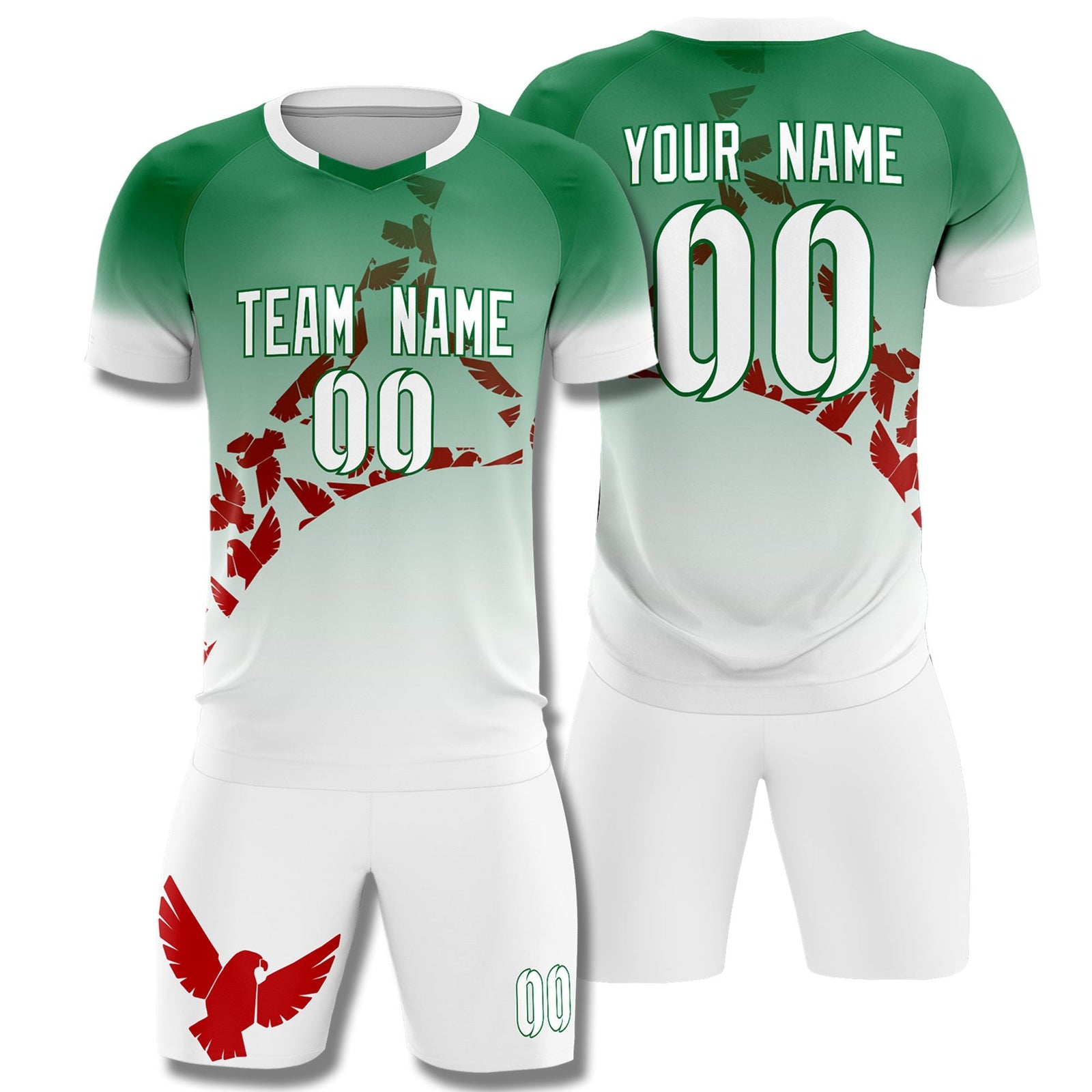 Custom Kelly Green Red Mexico Eagle World Cup Inspired Wrinkle-Resistant Gradient Fashion Soccer Sets Jersey