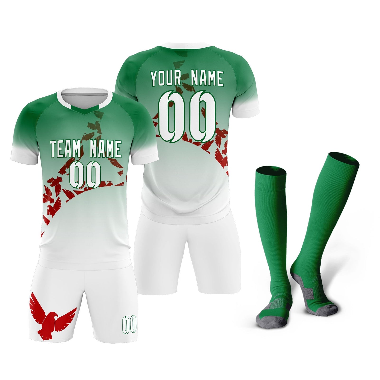Custom Kelly Green Red Mexico Eagle World Cup Inspired Wrinkle-Resistant Gradient Fashion Soccer Sets Jersey
