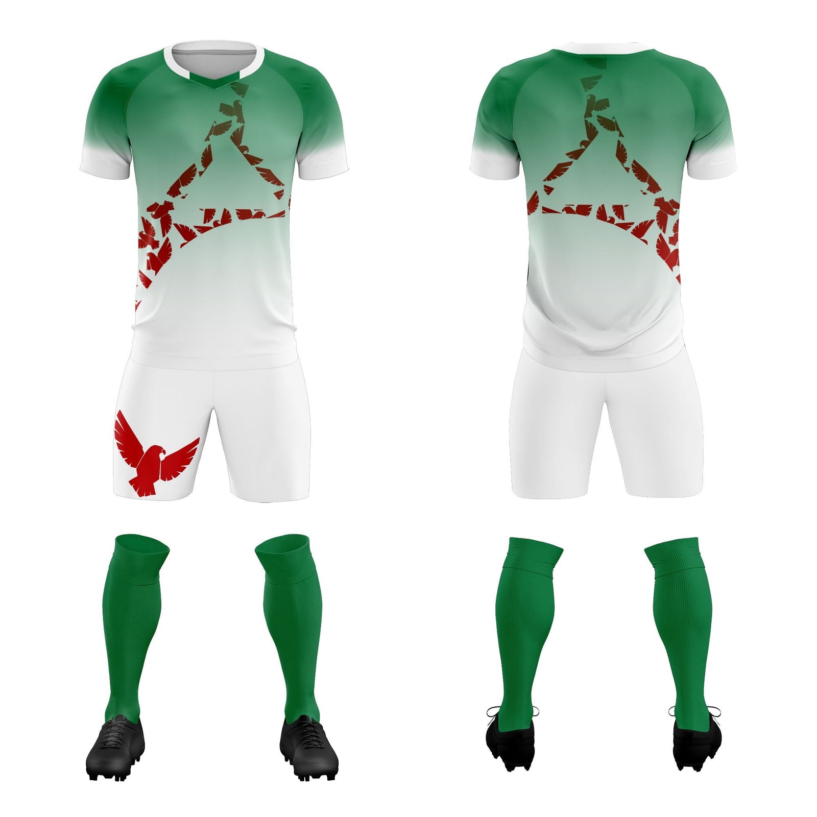 Custom Kelly Green Red Mexico Eagle World Cup Inspired Wrinkle-Resistant Gradient Fashion Soccer Sets Jersey