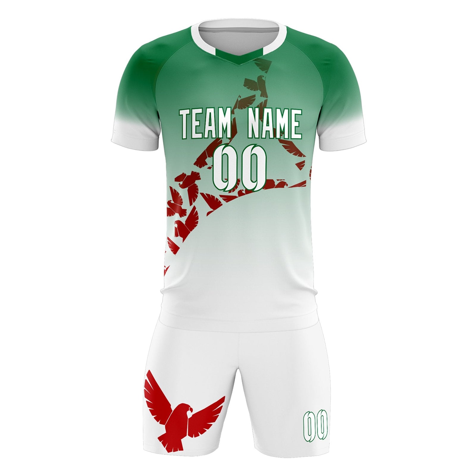 Custom Kelly Green Red Mexico Eagle World Cup Inspired Wrinkle-Resistant Gradient Fashion Soccer Sets Jersey