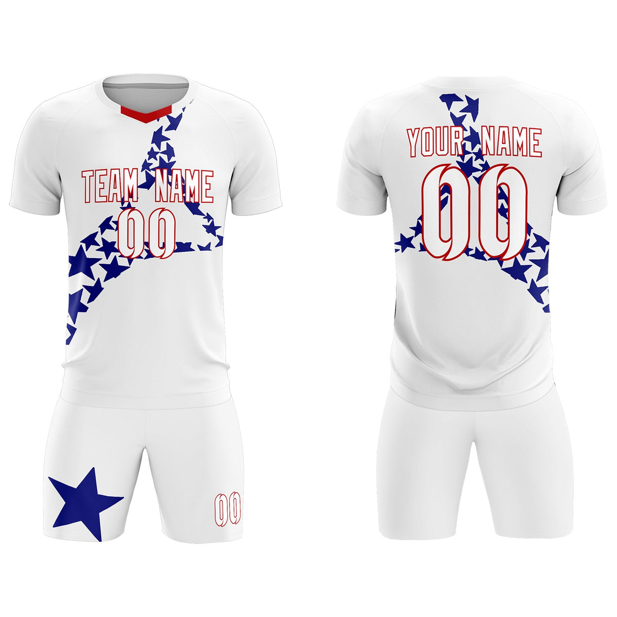 Custom White Royal America Star World Cup Inspired Drapable Graffiti Pattern Soccer Sets Jersey