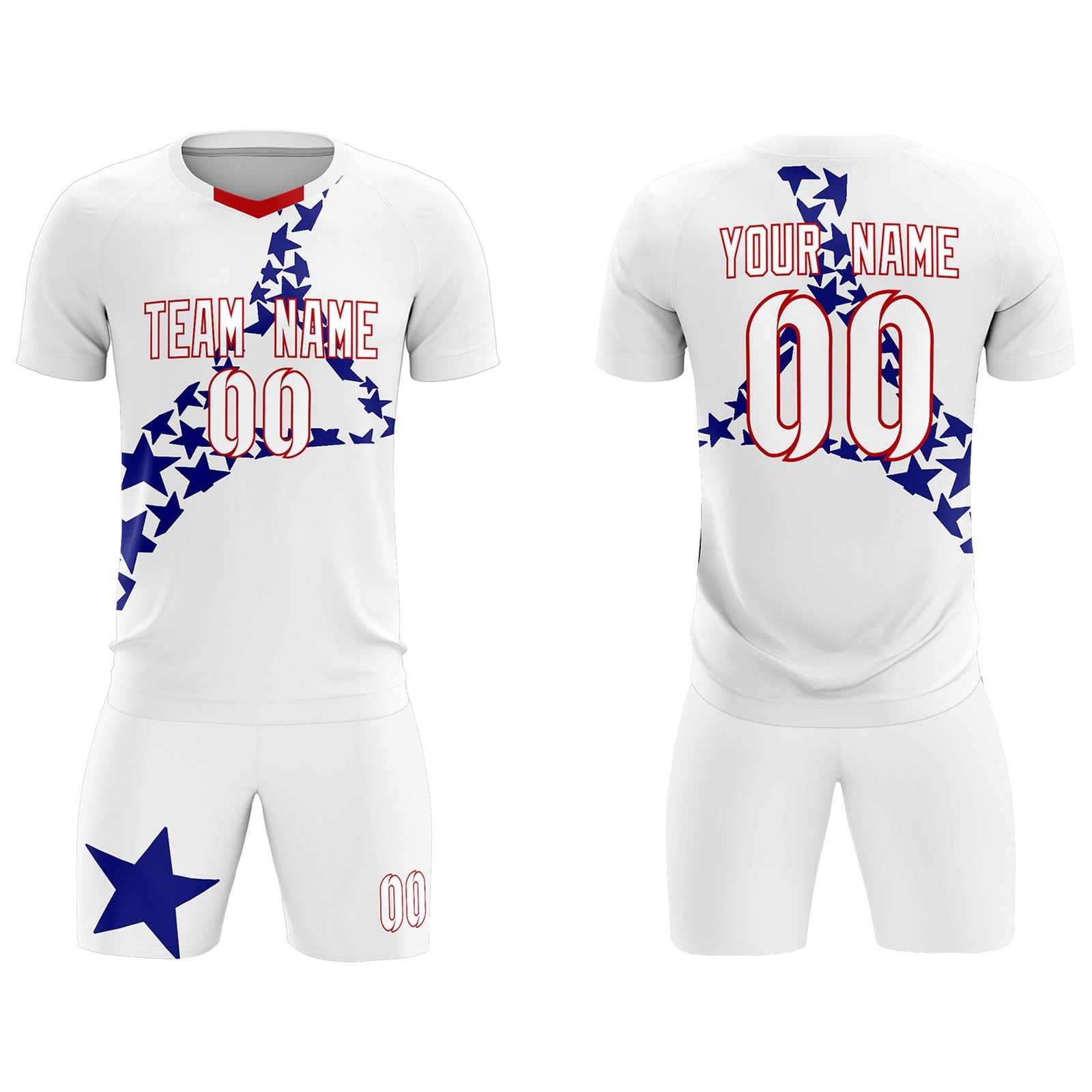 Custom White Royal America Star World Cup Inspired Drapable Graffiti Pattern Soccer Sets Jersey