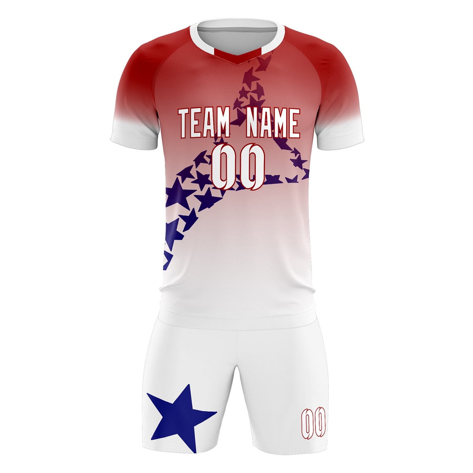 Custom Red Royal America Star World Cup Inspired Quick-Drying Gradient Fashion Soccer Sets Jersey
