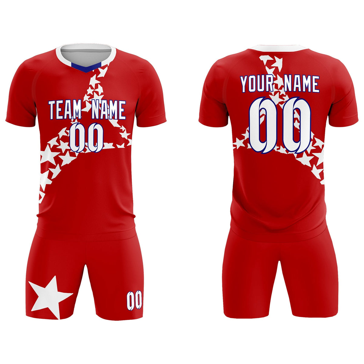 Custom Red White America Star World Cup Inspired Wrinkle-Resistant Graffiti Pattern Soccer Sets Jersey