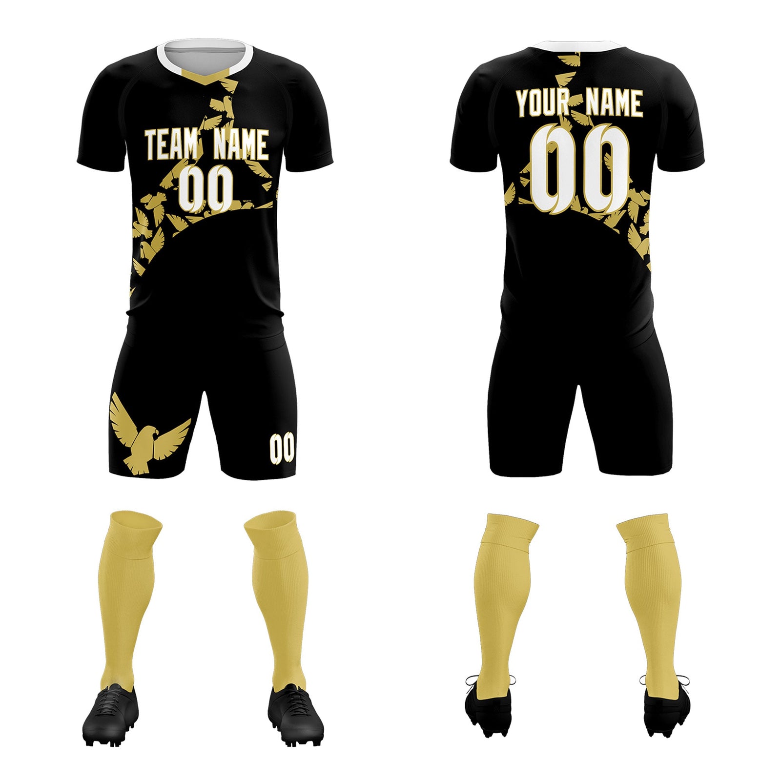 Custom Black Old Gold Mexico Eagle World Cup Inspired Quick-Drying Graffiti Pattern Soccer Sets Jersey