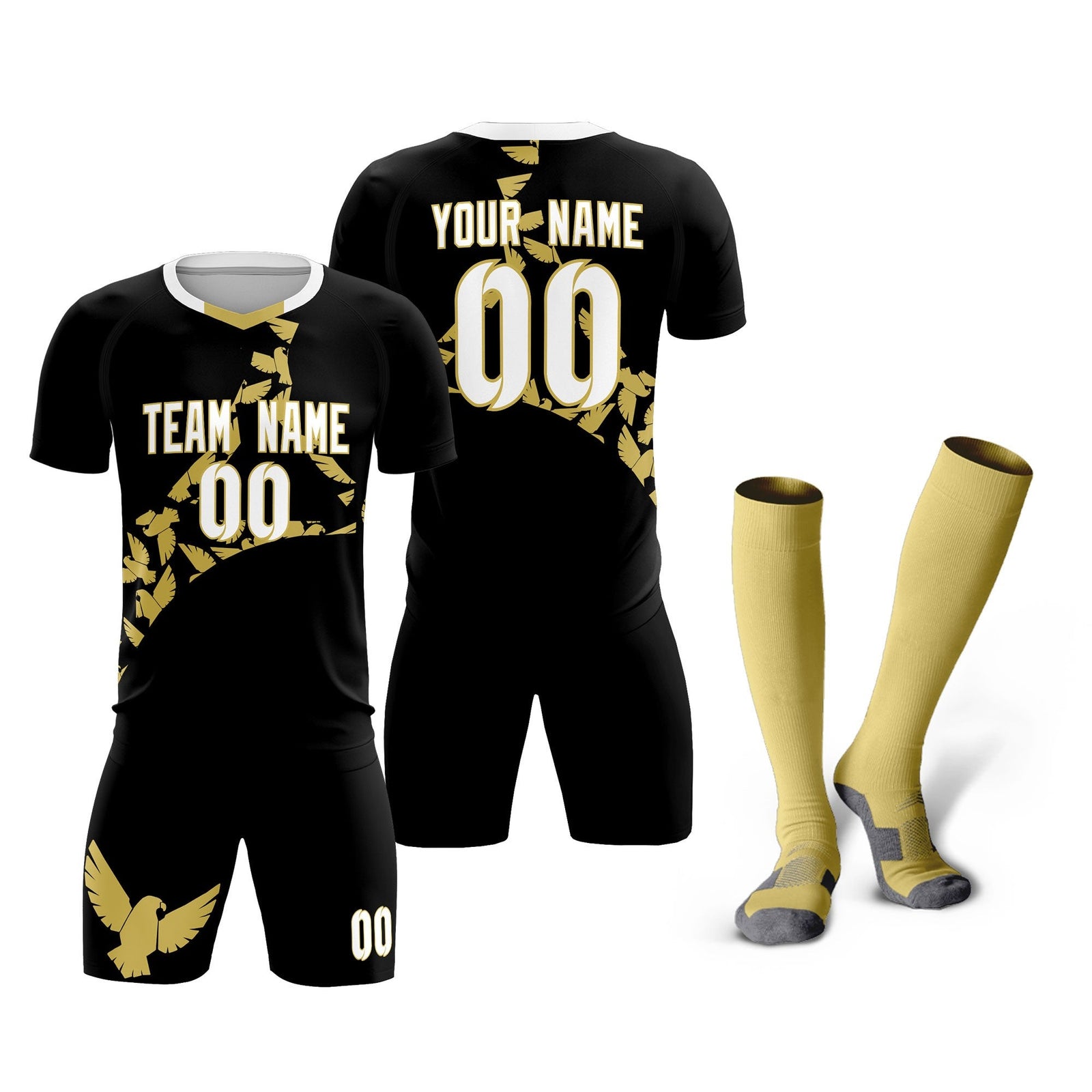 Custom Black Old Gold Mexico Eagle World Cup Inspired Quick-Drying Graffiti Pattern Soccer Sets Jersey