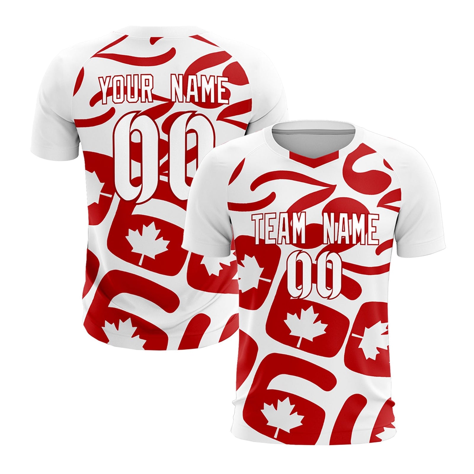 Custom White Canada Maple Leaves World Cup Inspired Drapable Graffiti Pattern Soccer Sets Jersey