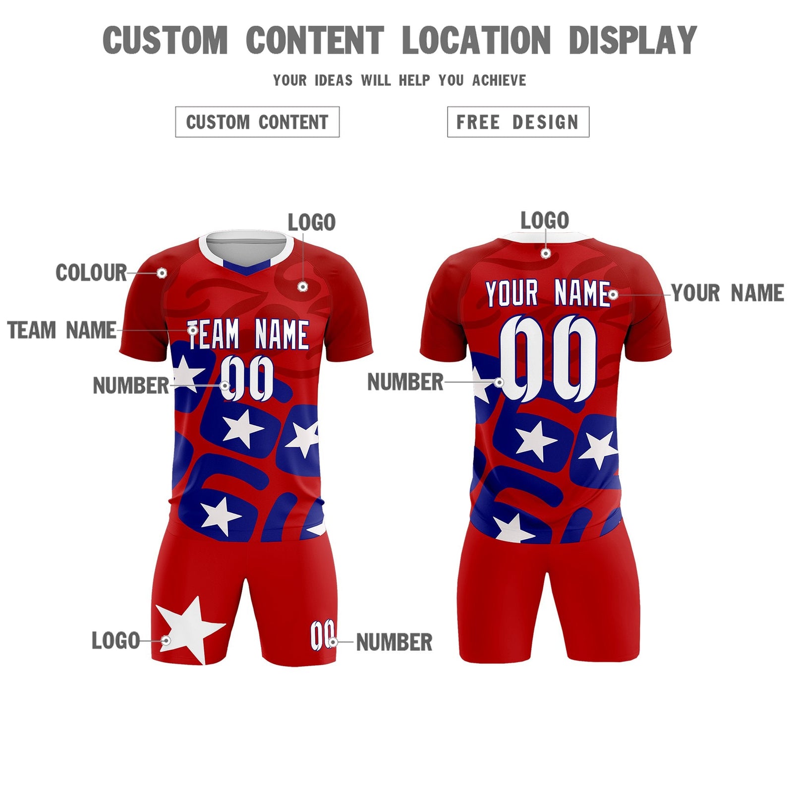 Custom Red America Star World Cup Inspired Breathable Graffiti Pattern Soccer Sets Jersey