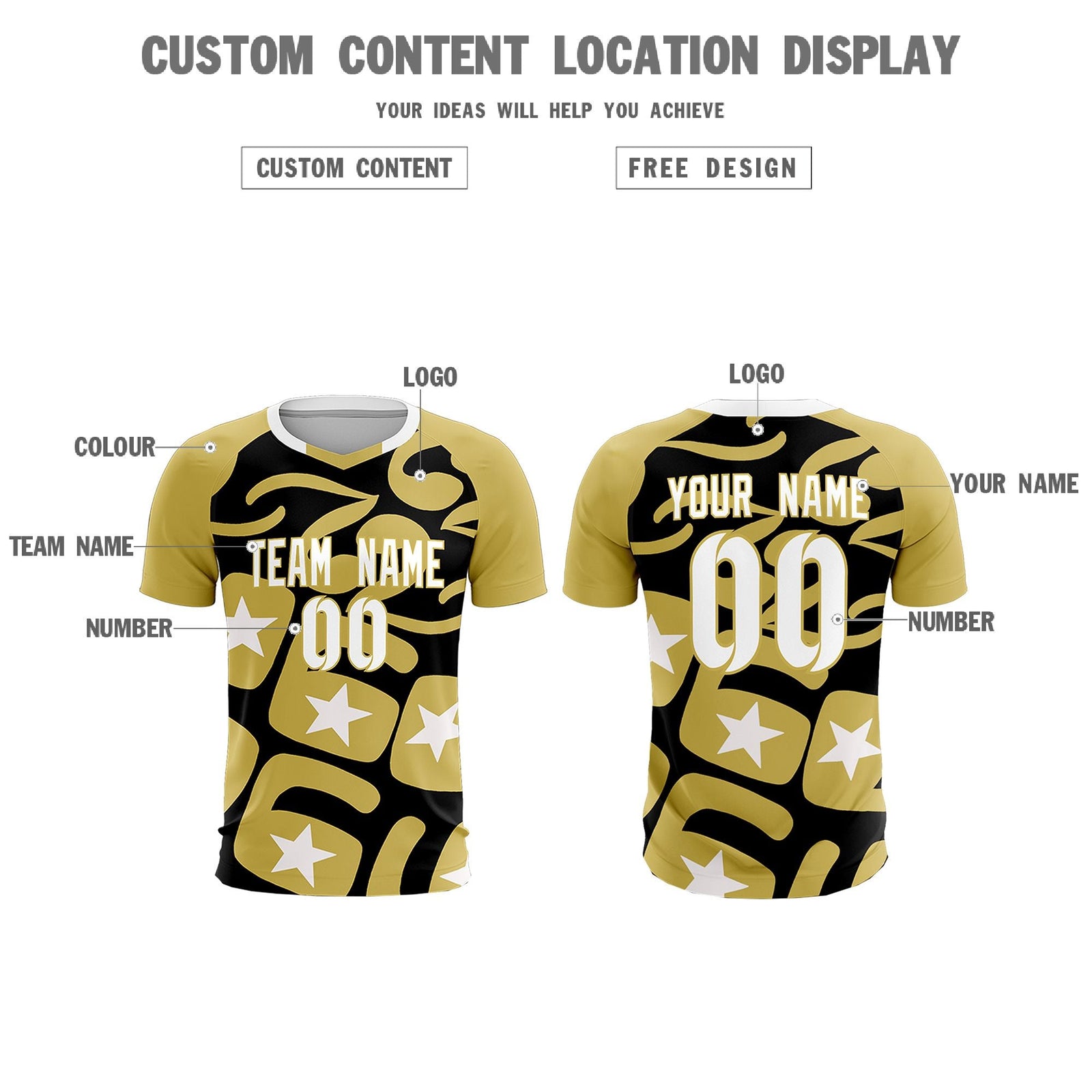Custom Old Gold Black America Star World Cup Inspired Breathable Graffiti Pattern Soccer Sets Jersey