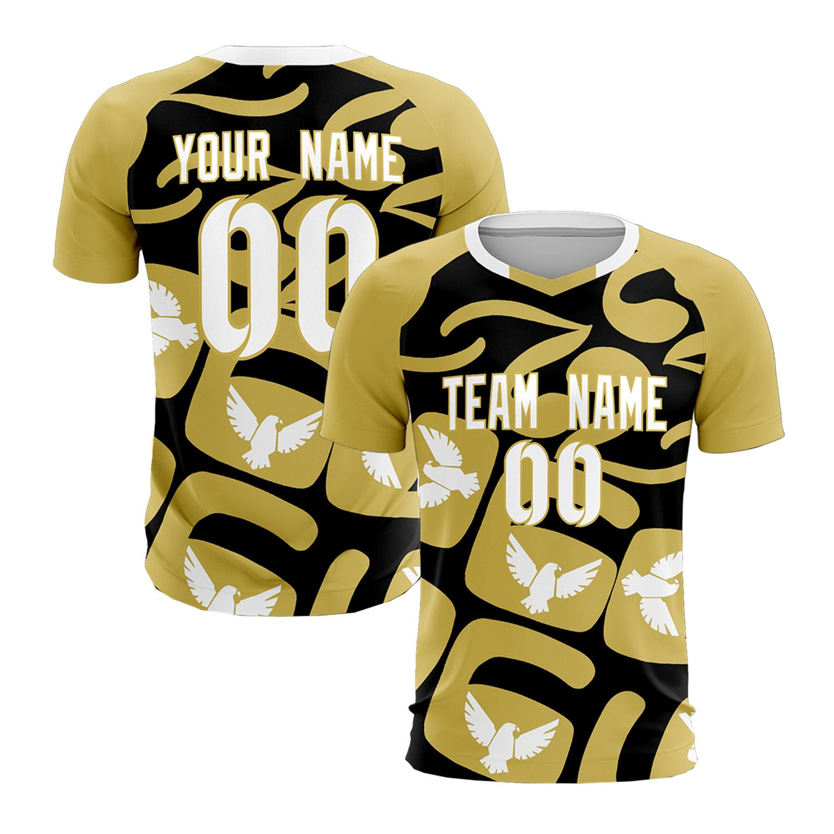 Custom Old Gold Black Mexico Eagle World Cup Inspired Quick-Drying Graffiti Pattern Soccer Sets Jersey