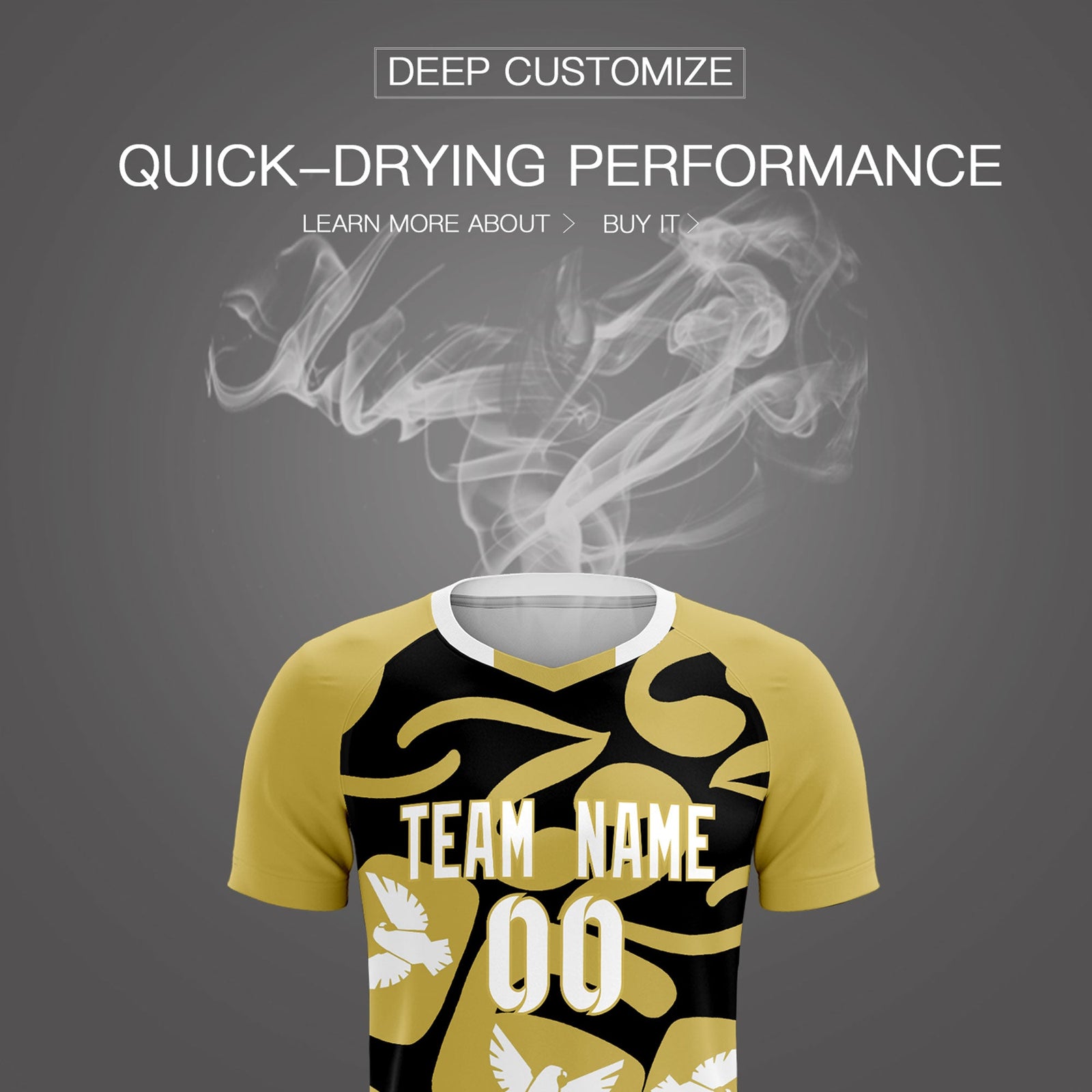 Custom Old Gold Black Mexico Eagle World Cup Inspired Quick-Drying Graffiti Pattern Soccer Sets Jersey