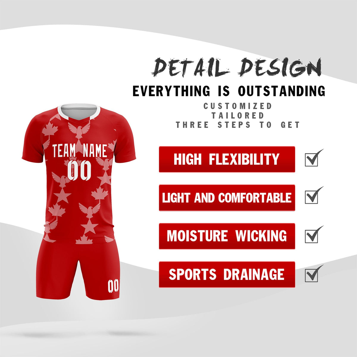Custom Red World Cup Inspired Breathable&amp;Quick-Drying Training Uniform Graffiti Pattern Soccer Sets Jersey