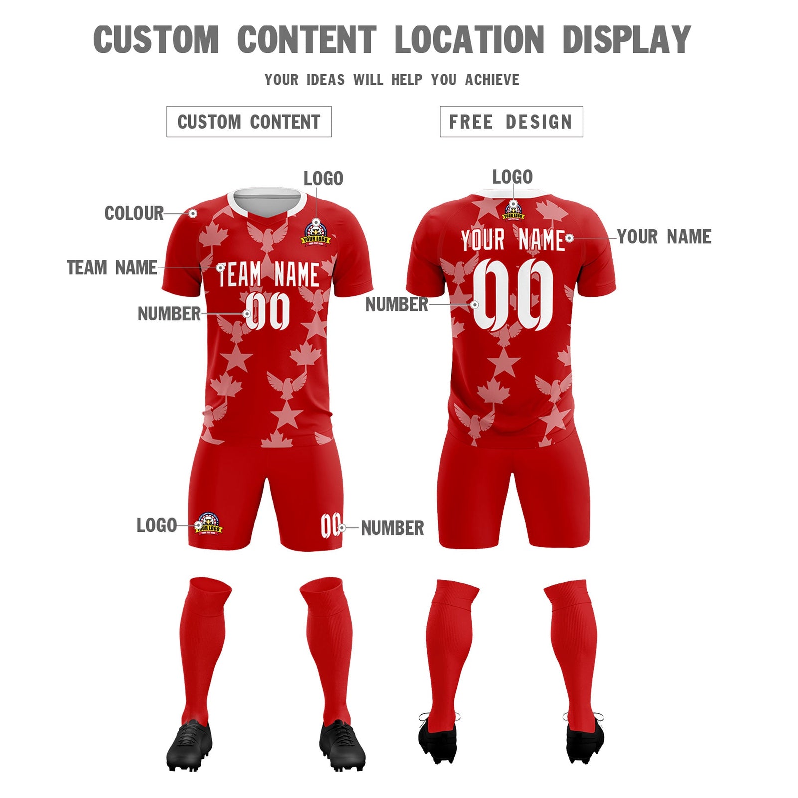 Custom Red World Cup Inspired Breathable&Quick-Drying Training Uniform Graffiti Pattern Soccer Sets Jersey