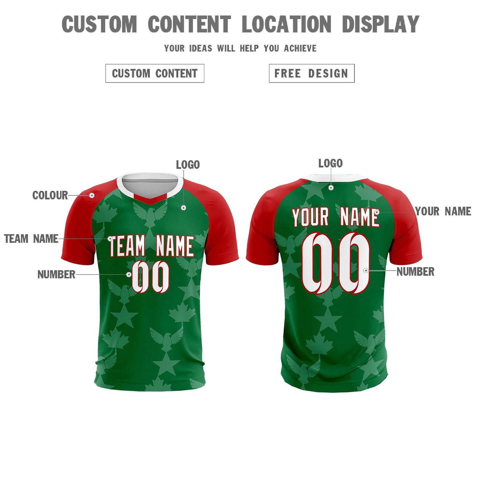 Custom Red Kelly Green World Cup Inspired Lightweight&Drapable Training Uniform Raglan Sleeve Soccer Sets Jersey