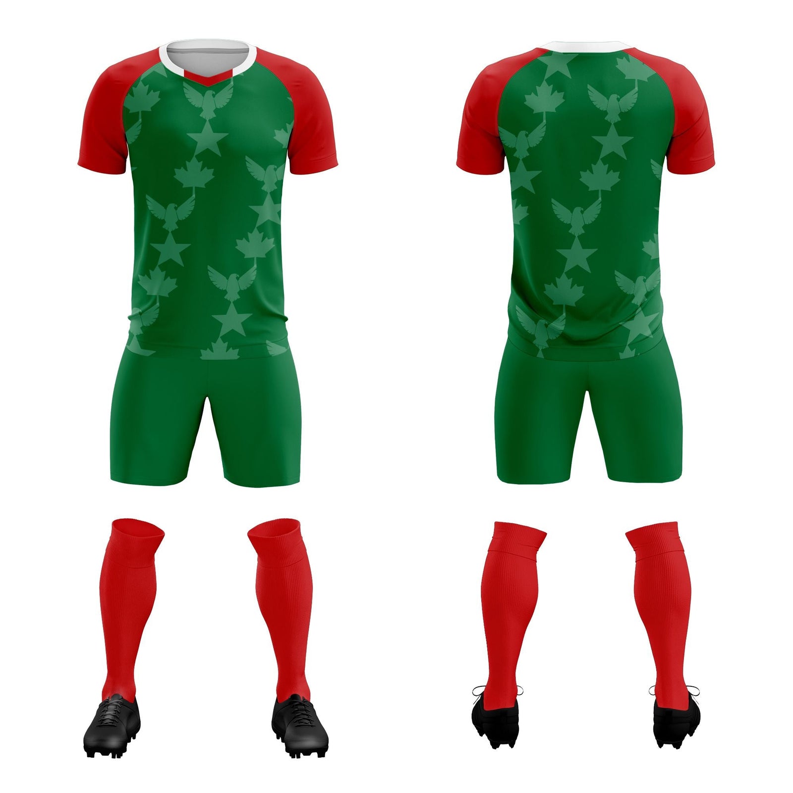 Custom Red Kelly Green World Cup Inspired Lightweight&Drapable Training Uniform Raglan Sleeve Soccer Sets Jersey