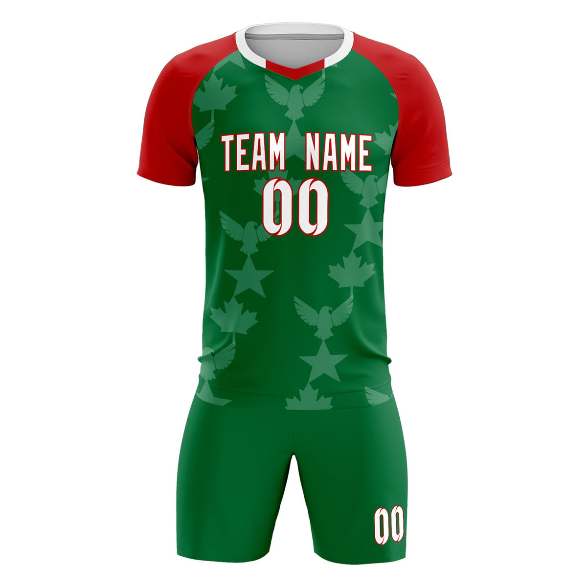Custom Red Kelly Green World Cup Inspired Lightweight&amp;Drapable Training Uniform Raglan Sleeve Soccer Sets Jersey