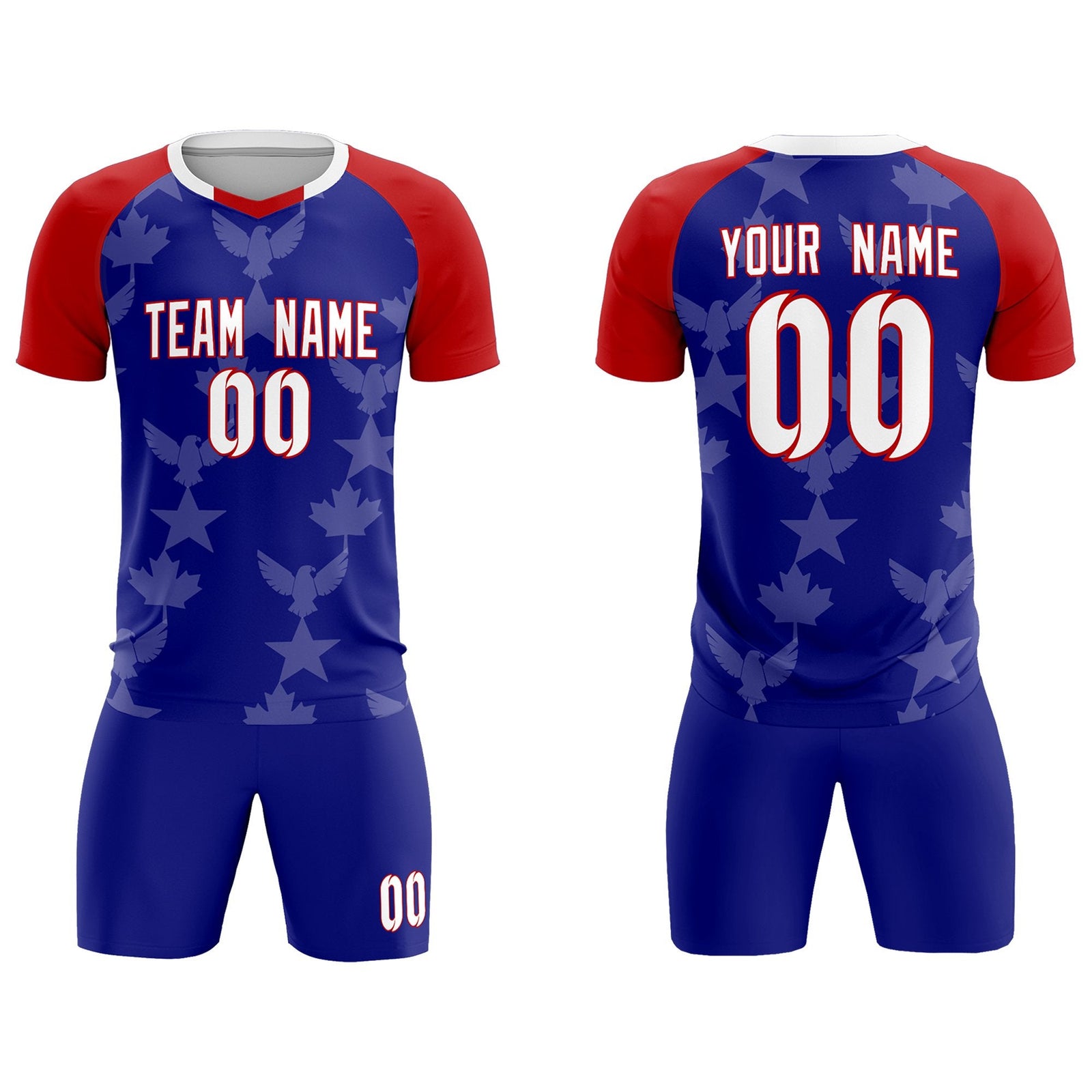 Custom Red Royal World Cup Inspired Wrinkle-Resistant Training Uniform Raglan Sleeve Soccer Sets Jersey