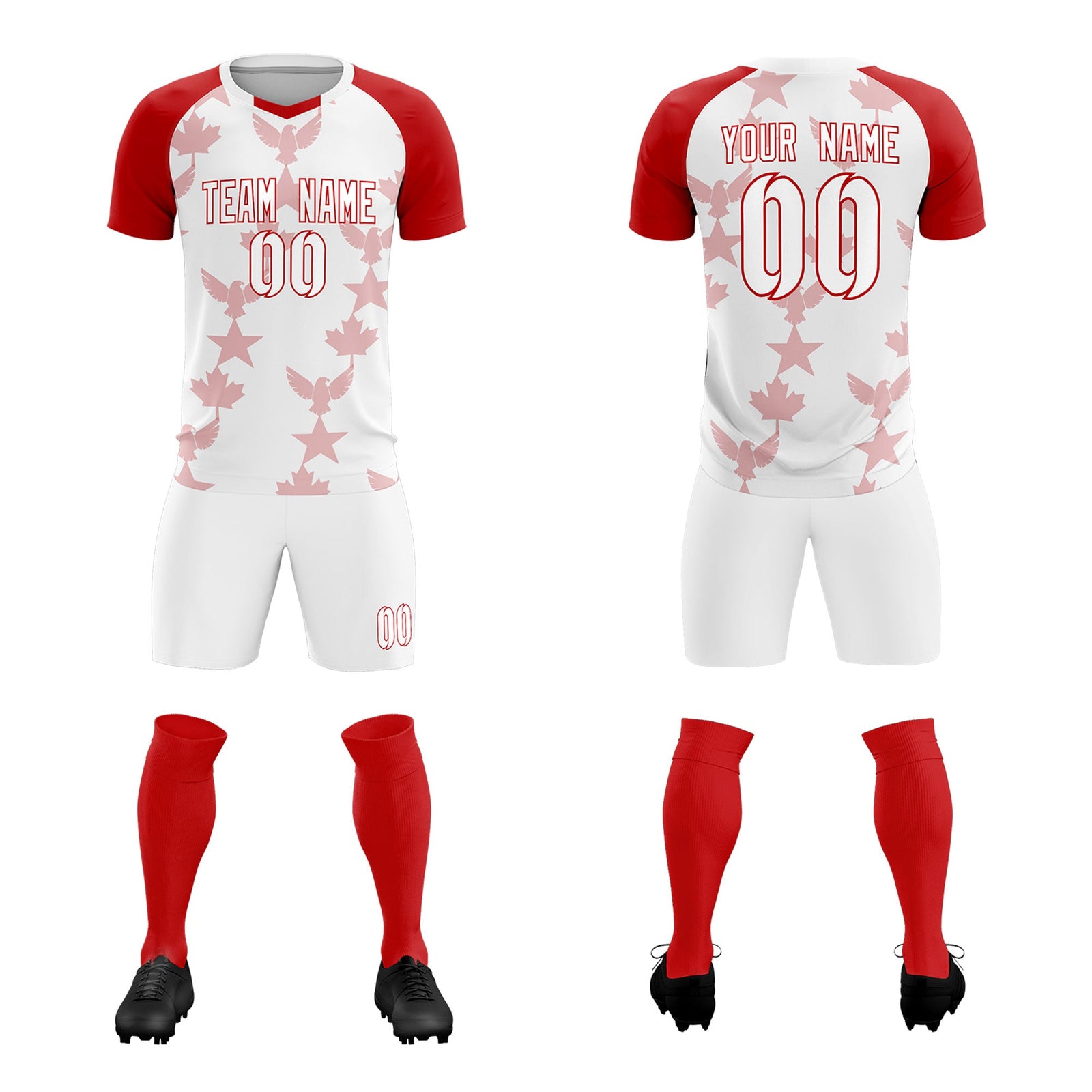 Custom Red White World Cup Inspired Breathable&Quick-Drying Training Uniform Raglan Sleeve Soccer Sets Jersey