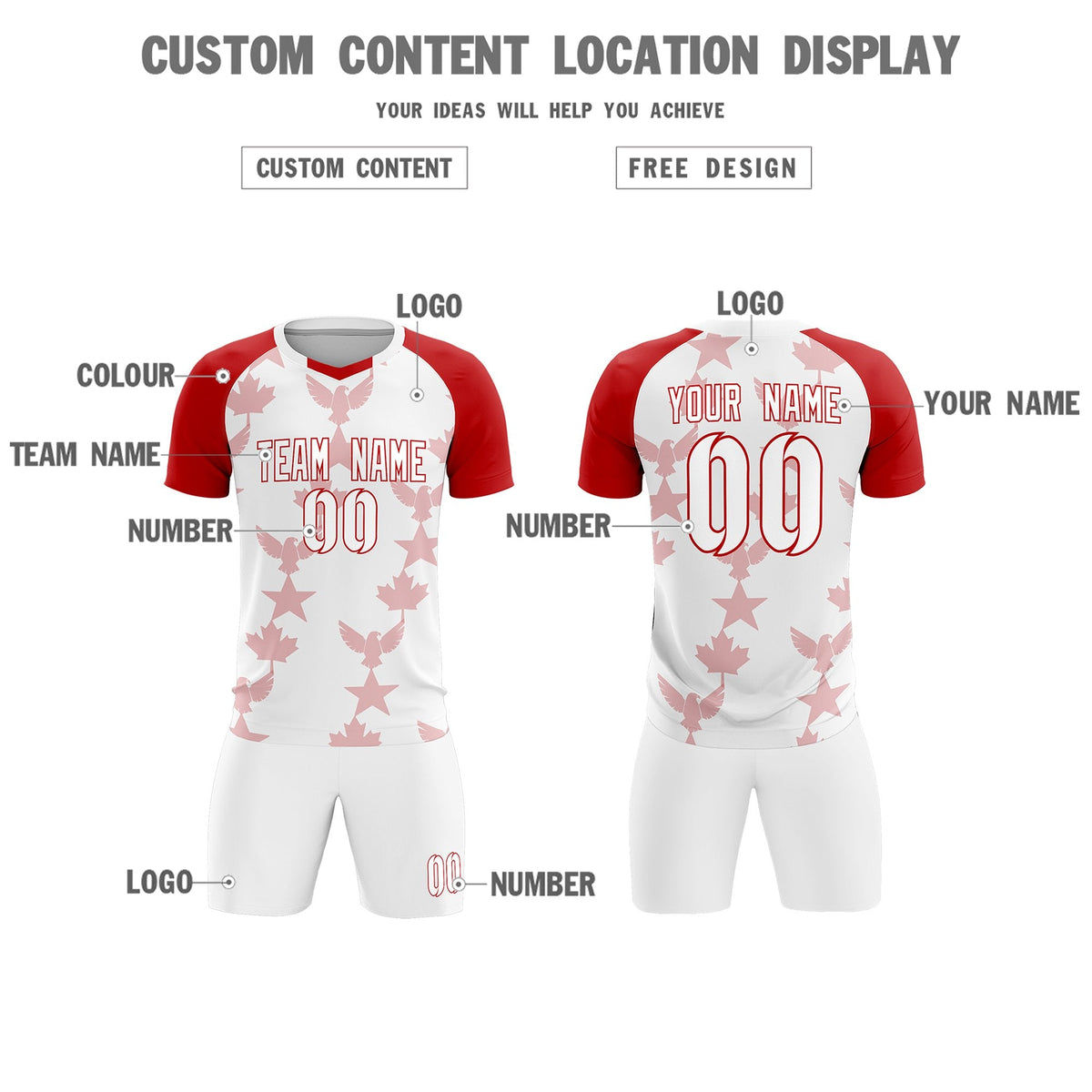 Custom Red White World Cup Inspired Breathable&amp;Quick-Drying Training Uniform Raglan Sleeve Soccer Sets Jersey