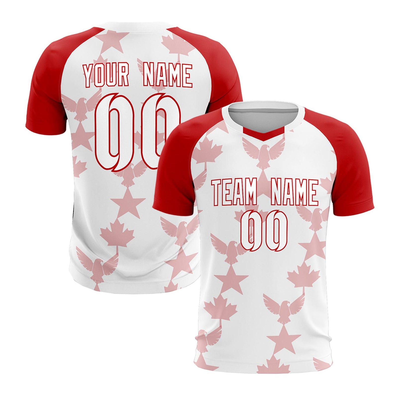 Custom Red White World Cup Inspired Breathable&Quick-Drying Training Uniform Raglan Sleeve Soccer Sets Jersey