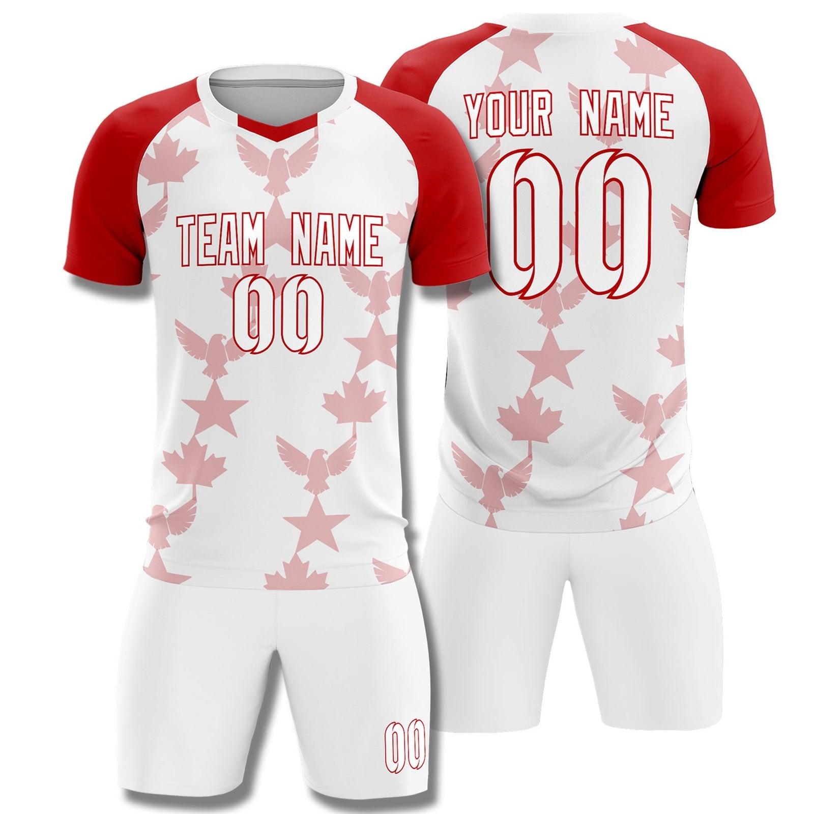 Custom Red White World Cup Inspired Breathable&Quick-Drying Training Uniform Raglan Sleeve Soccer Sets Jersey