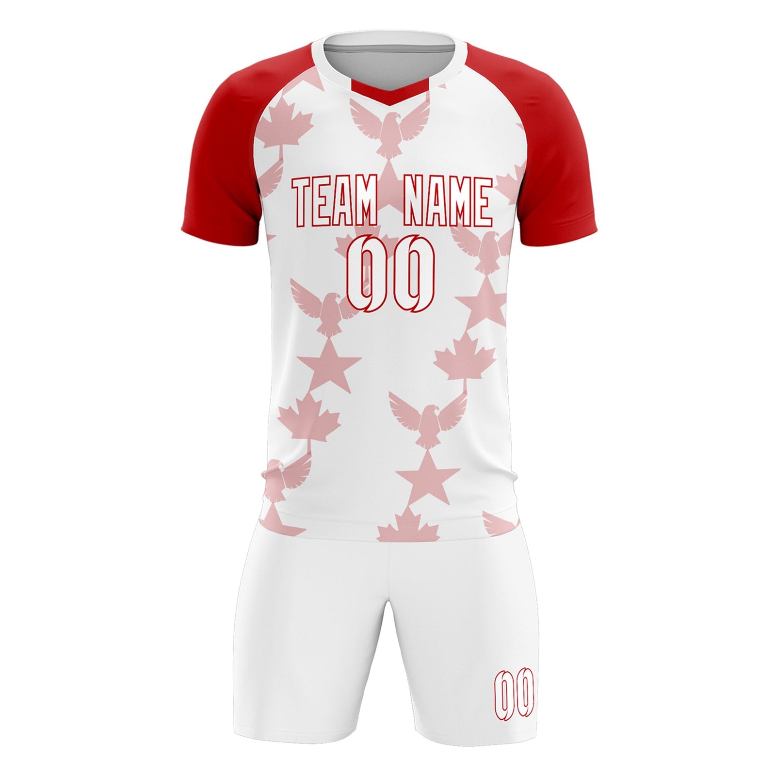 Custom Red White World Cup Inspired Breathable&Quick-Drying Training Uniform Raglan Sleeve Soccer Sets Jersey