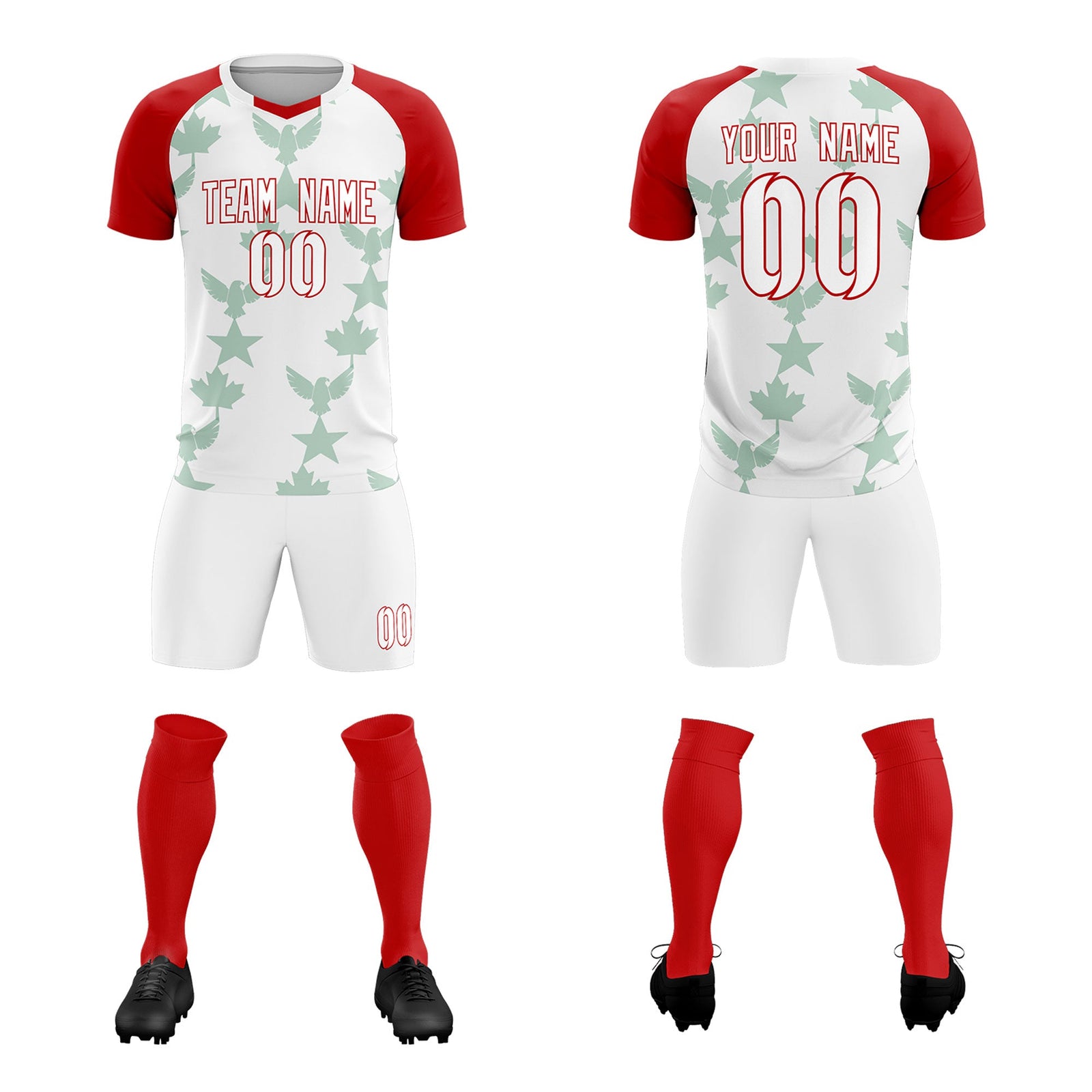 Custom Red White World Cup Inspired Lightweight&Drapable Training Uniform Raglan Sleeve Soccer Sets Jersey